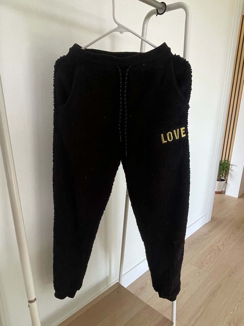 No Boundaries Black Fleece Jogger Pants with Yellow LOVE Accent